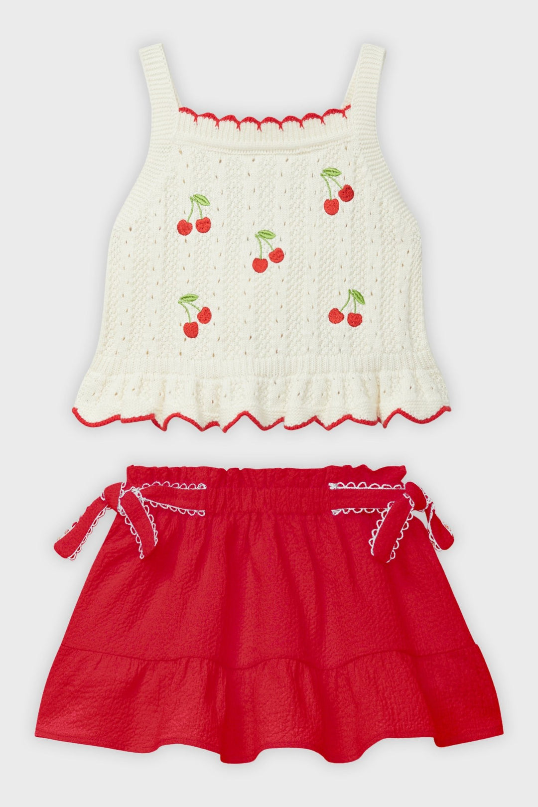 Dr Kid Cream & Red Knit Cherry Top & Skirt - Millie and John