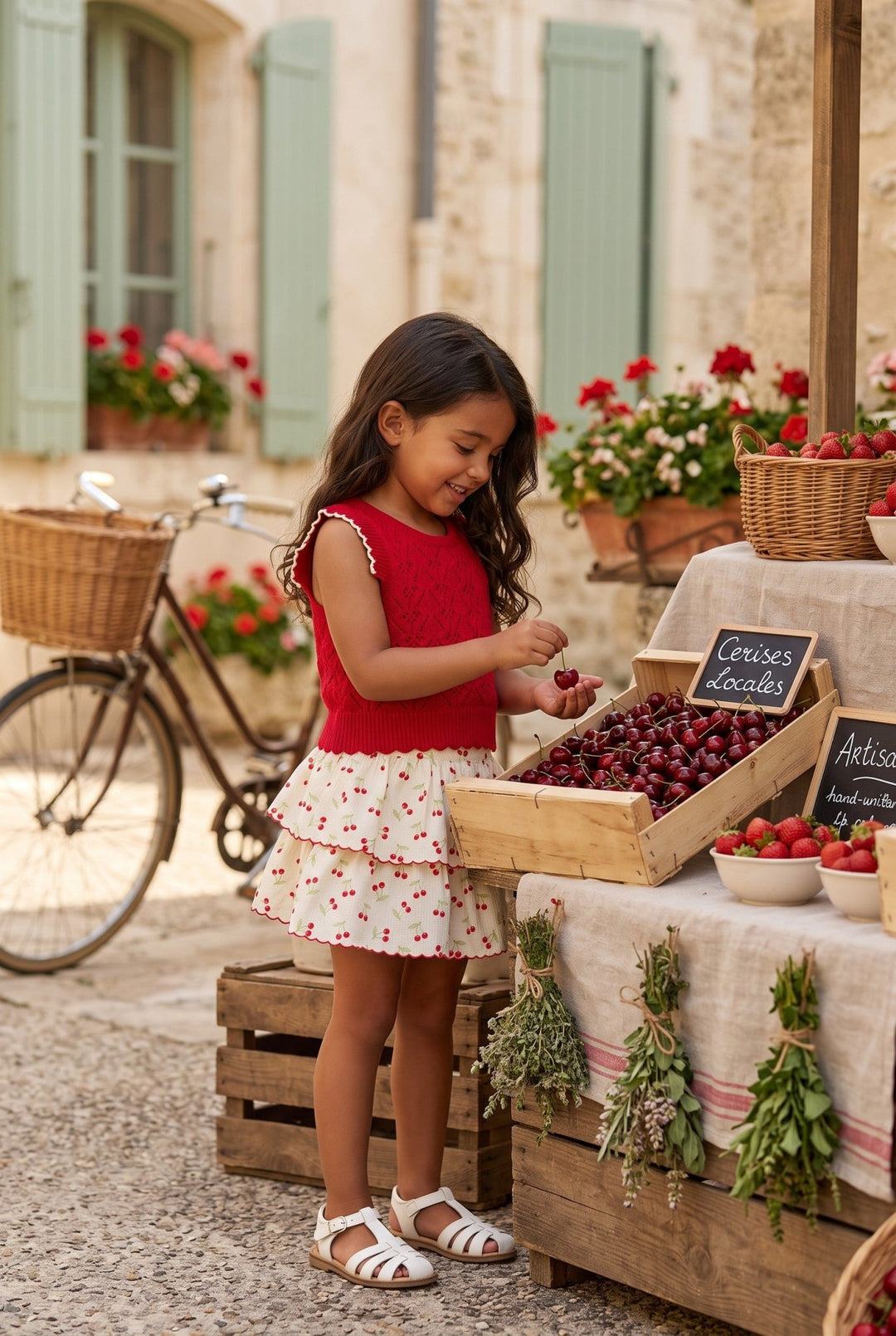 Dr Kid "Eliza" Red Knit Top & Cherry Skirt - Millie and John