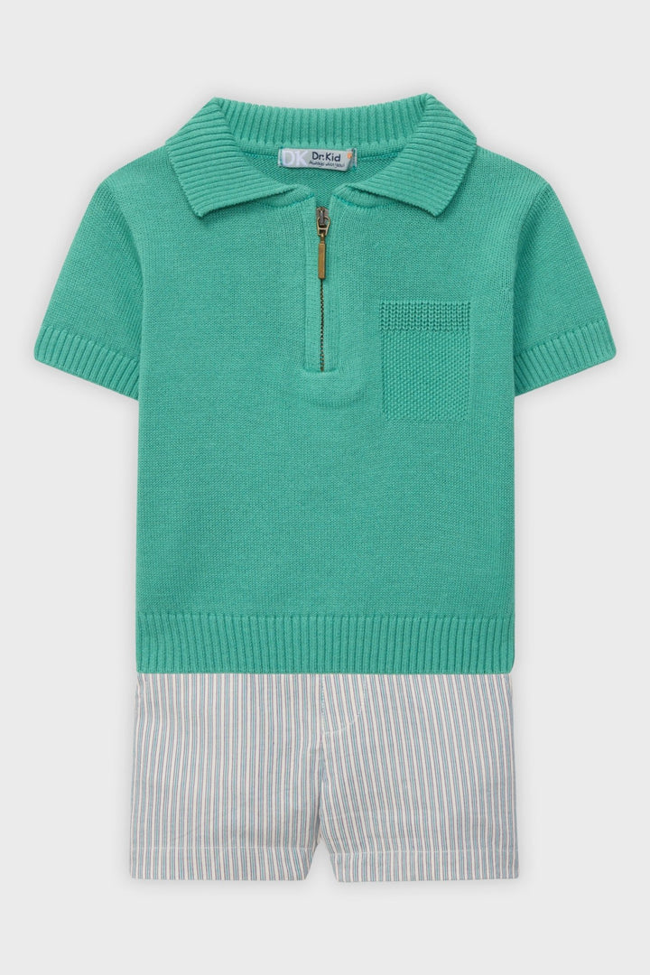 Dr Kid Green Knit Polo Top & Shorts - Millie and John