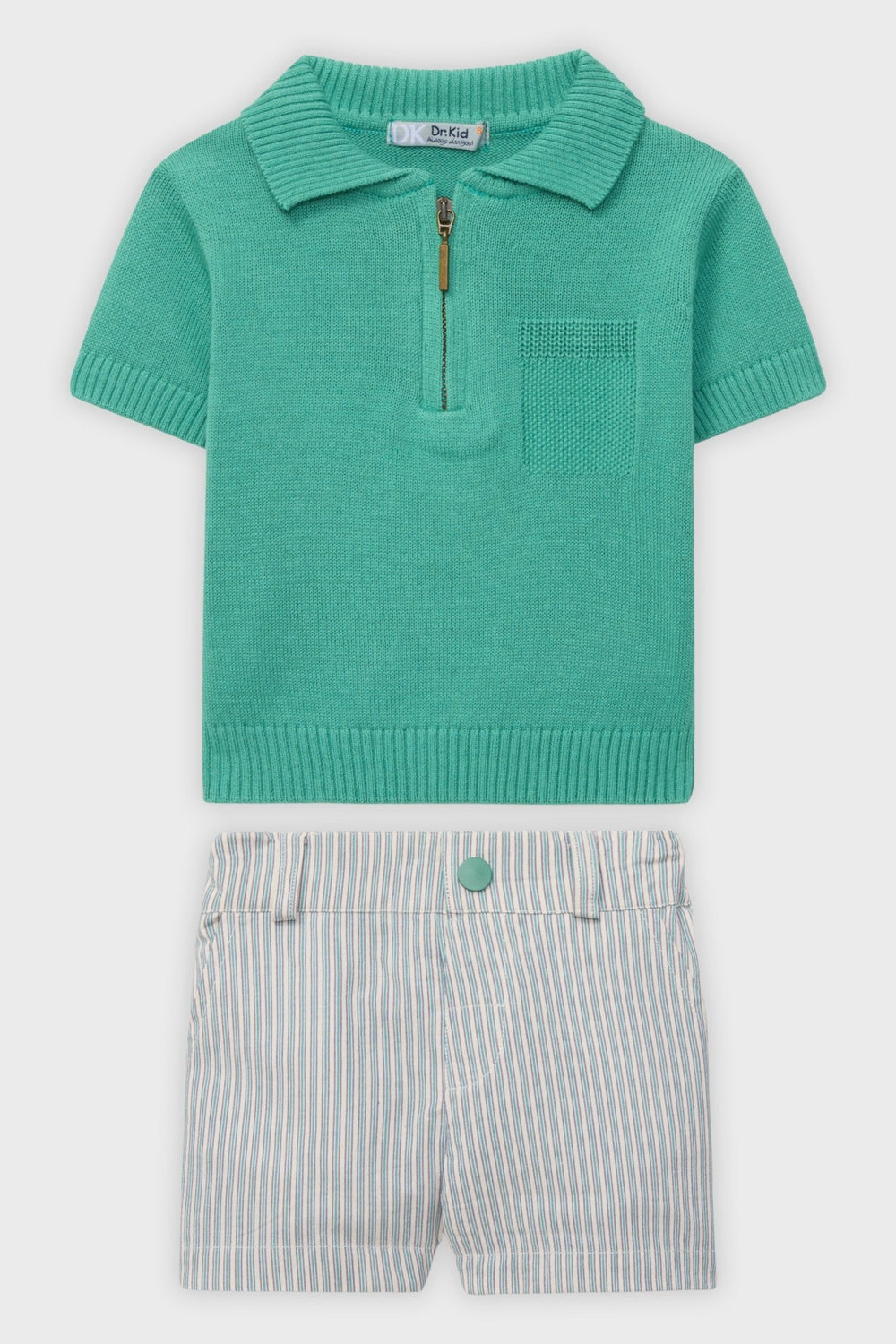 Dr Kid Green Knit Polo Top & Shorts - Millie and John