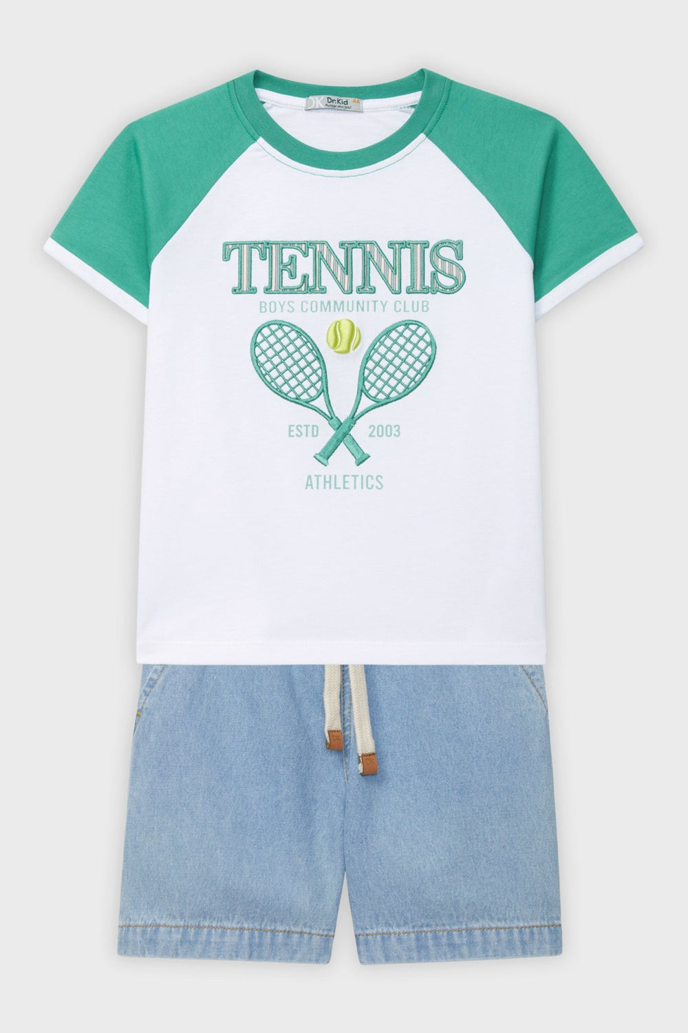 Dr Kid Green Raglan Tennis T-Shirt & Denim Shorts - Millie and John