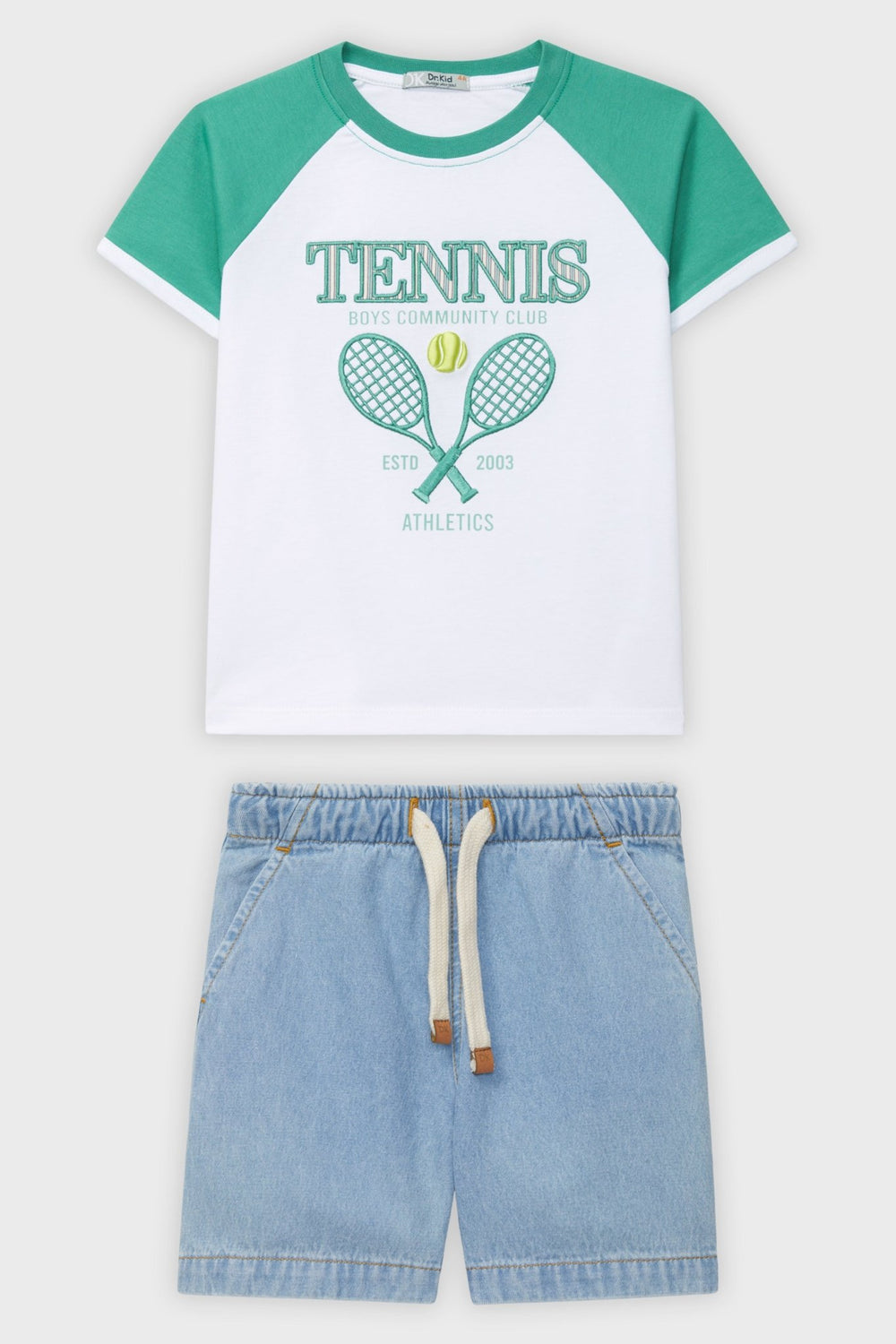 Dr Kid Green Raglan Tennis T-Shirt & Denim Shorts - Millie and John