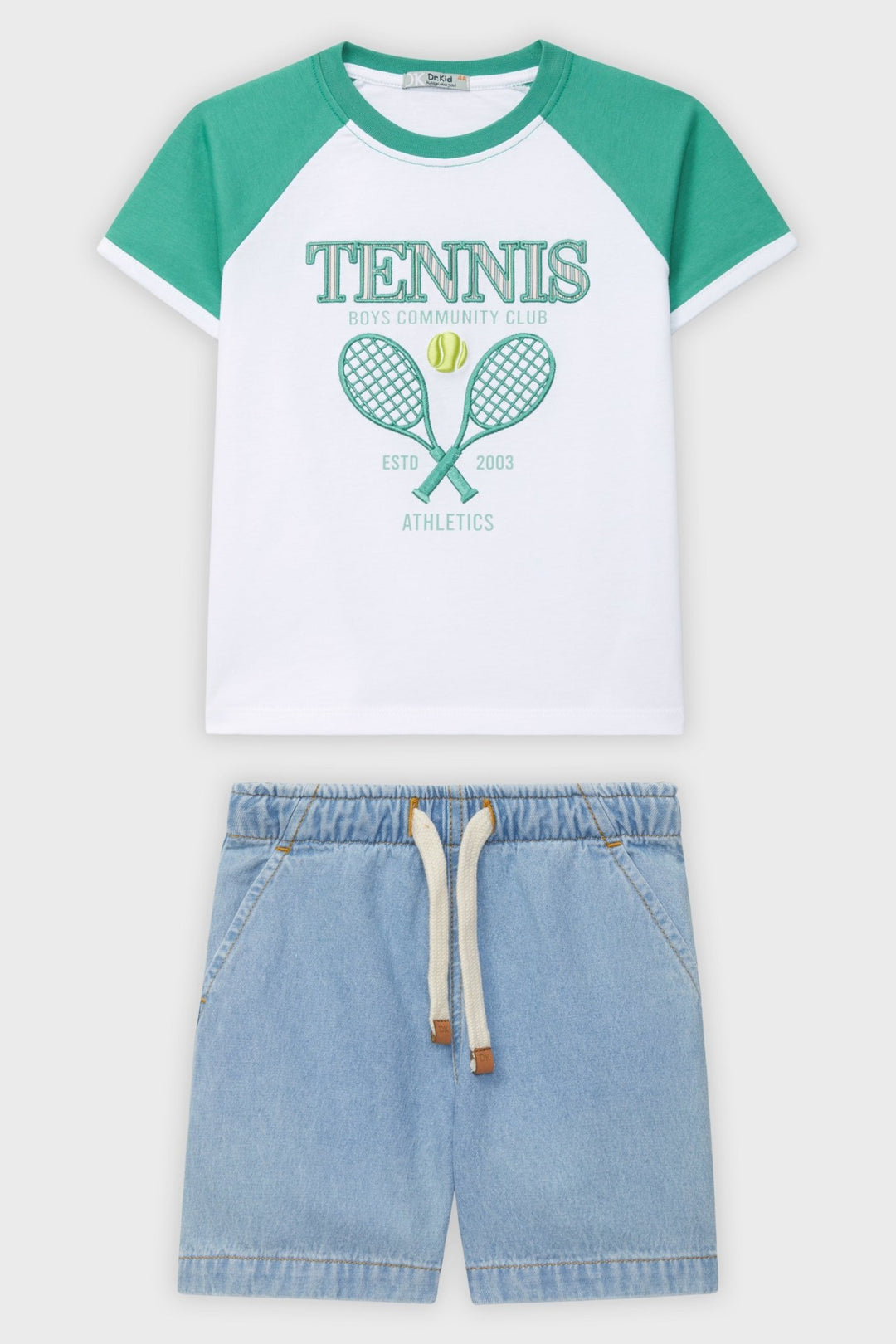 Dr Kid Green Raglan Tennis T-Shirt & Denim Shorts - Millie and John