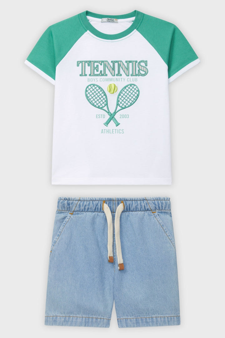 Dr Kid Green Raglan Tennis T-Shirt & Denim Shorts - Millie and John