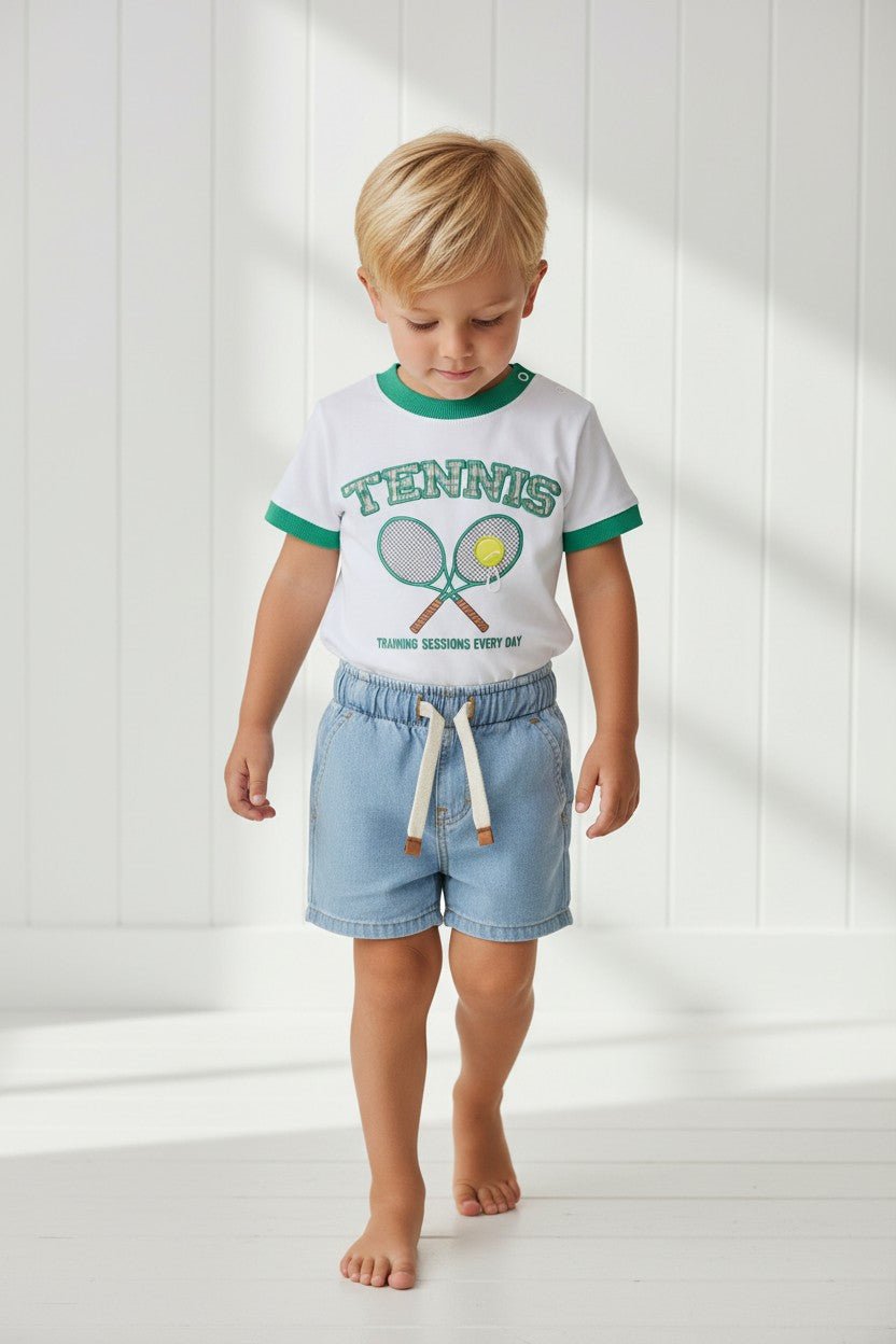 Dr Kid "James" Green Tennis T-Shirt & Denim Shorts - Millie and John