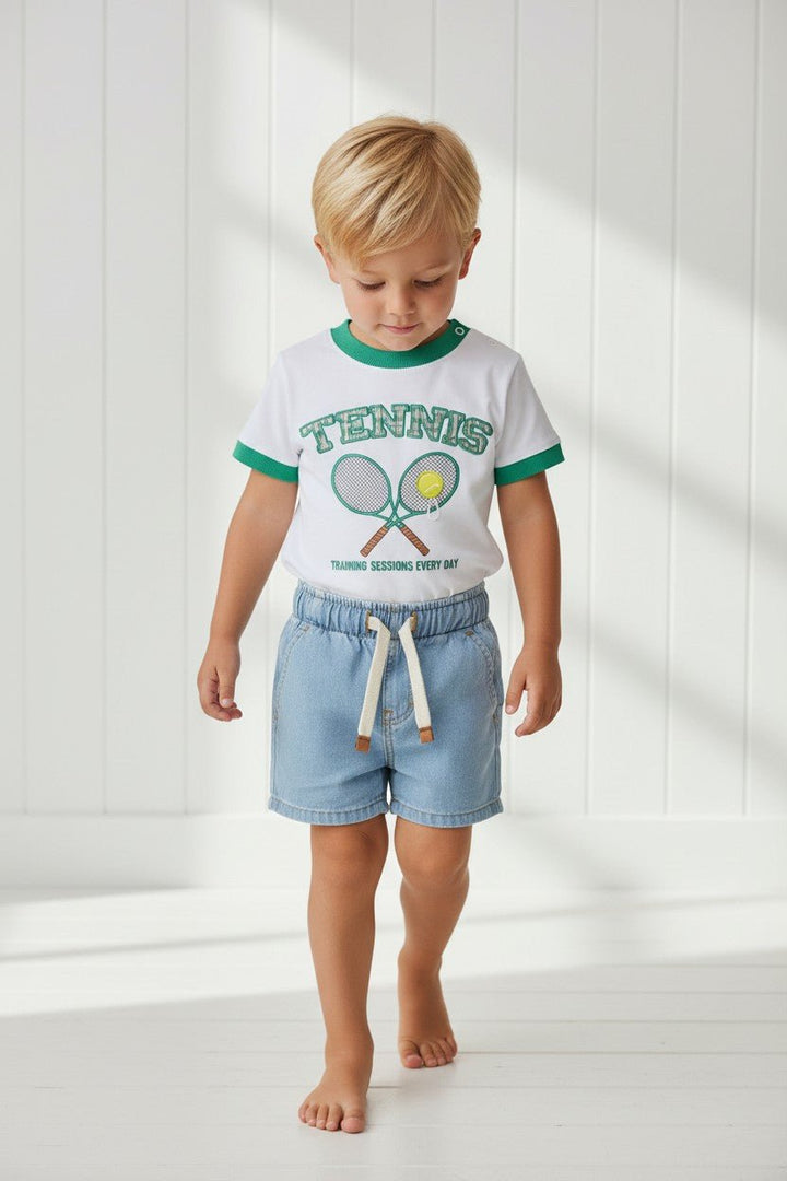 Dr Kid "James" Green Tennis T-Shirt &amp; Denim Shorts - Millie and John