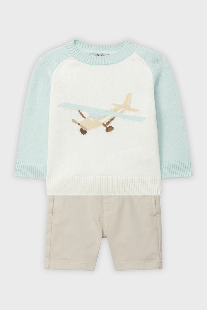 Dr Kid Mint Knit Plane Jumper & Shorts - Millie and John