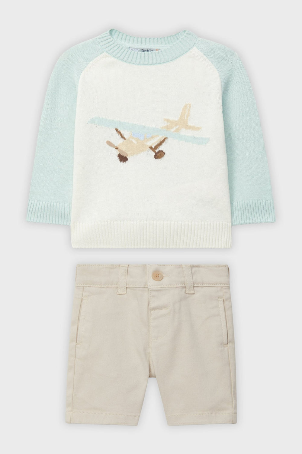 Dr Kid Mint Knit Plane Jumper & Shorts - Millie and John