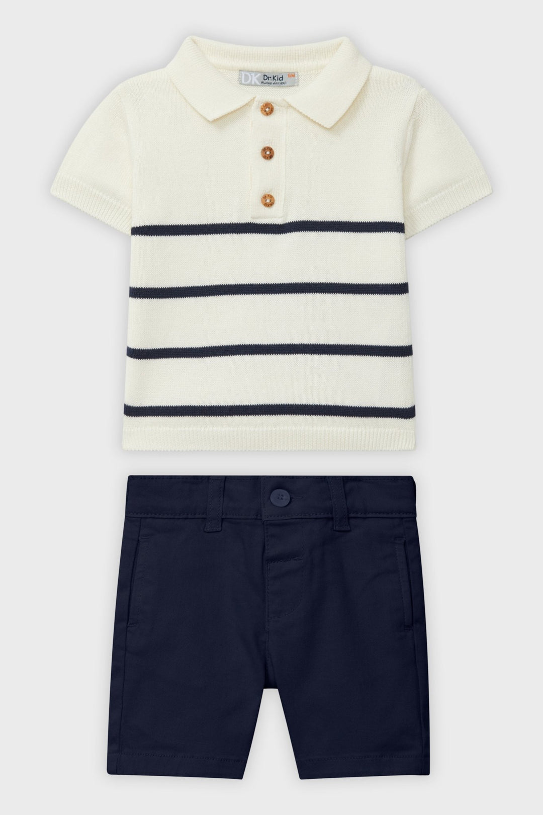 Dr Kid Navy Striped Knit Polo Shirt & Shorts - Millie and John