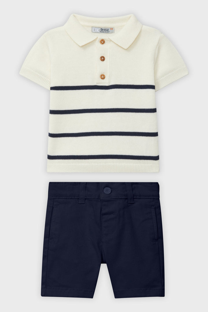 Dr Kid Navy Striped Knit Polo Shirt & Shorts - Millie and John