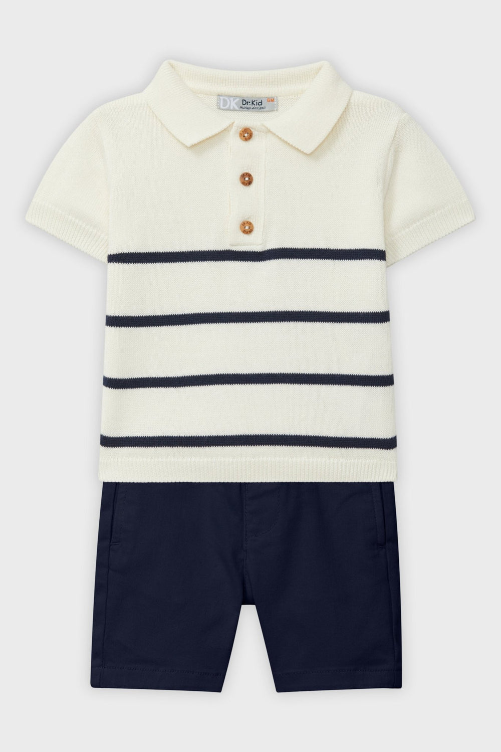 Dr Kid Navy Striped Knit Polo Shirt & Shorts - Millie and John