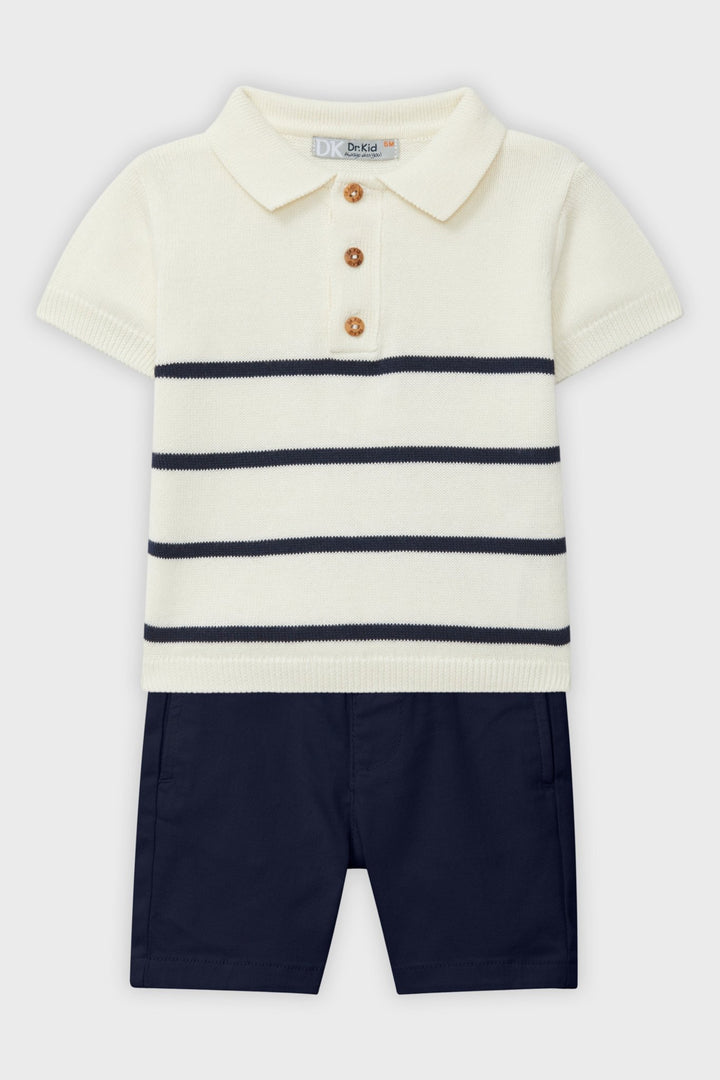 Dr Kid Navy Striped Knit Polo Shirt & Shorts - Millie and John