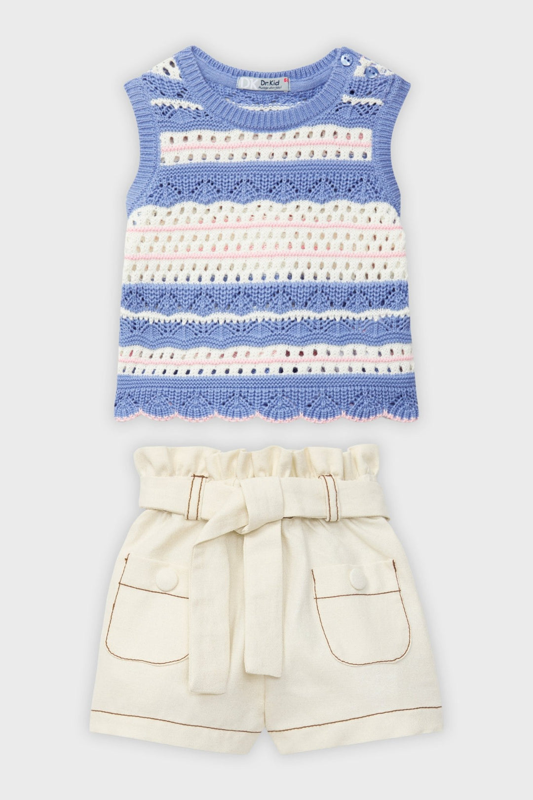 Dr Kid Sky Blue & Pink Striped Knit Top & Shorts - Millie and John