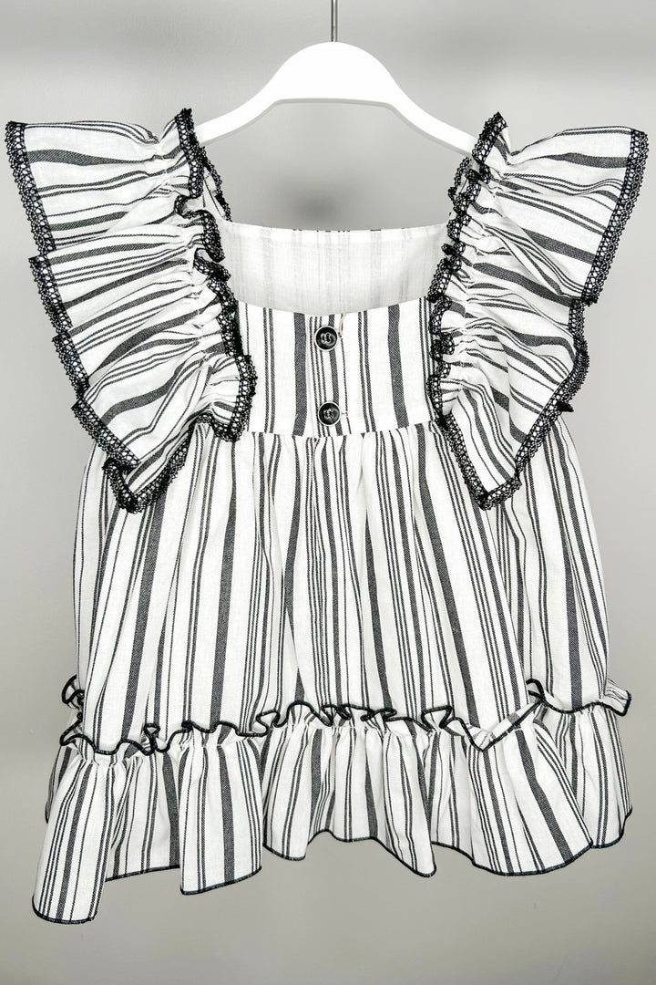 Eve Children "Audrey" Black Stripe Linen Dress - Millie and John