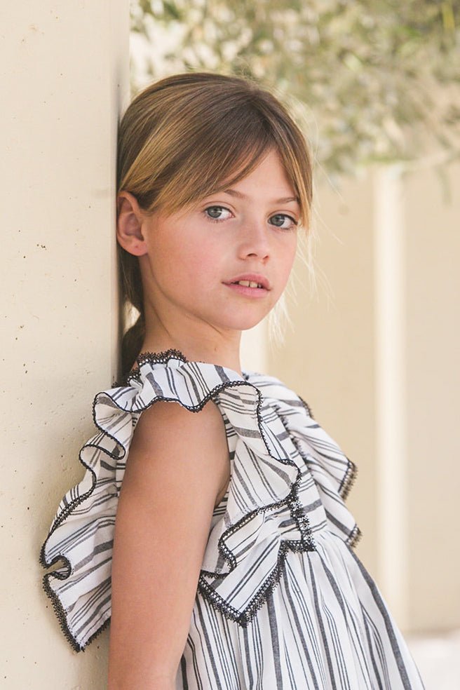 Eve Children "Audrey" Black Stripe Linen Dress - Millie and John