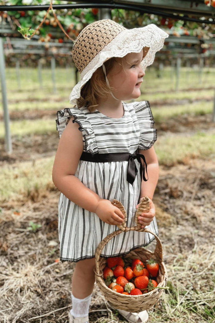 Eve Children "Penny" Black Stripe Linen Dress & Bloomers - Millie and John