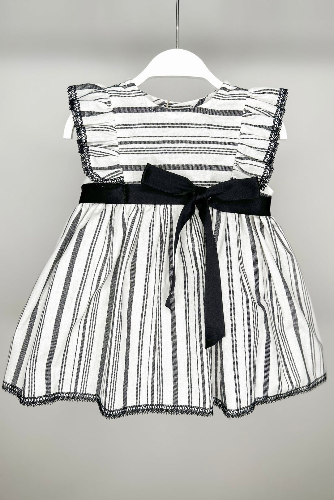 Eve Children "Penny" Black Stripe Linen Dress & Bloomers - Millie and John