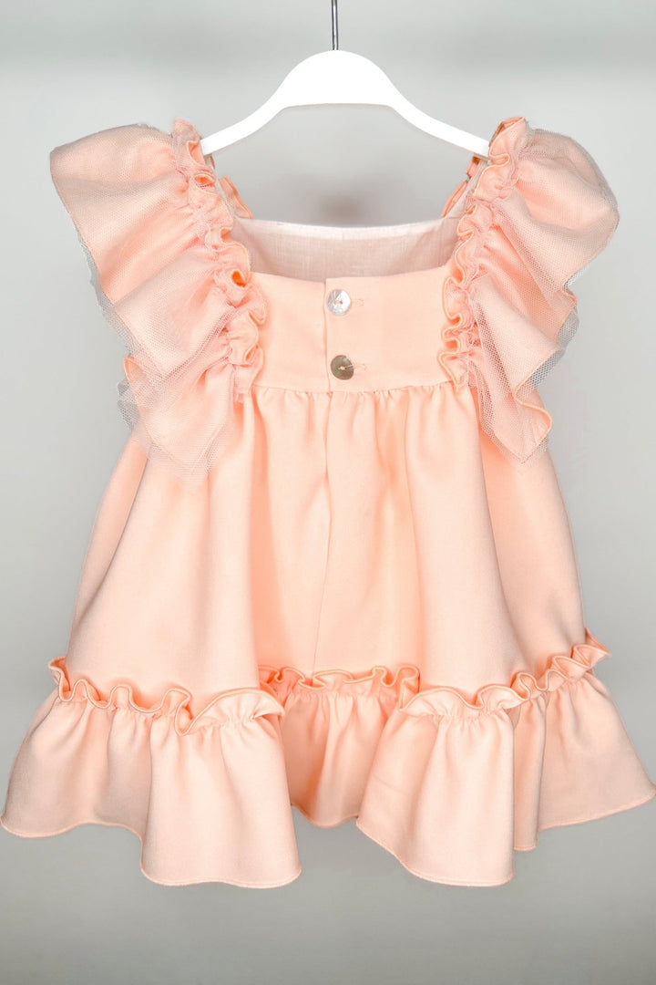 Eve Children "Portia" Peach Scuba Tulle Dress - Millie and John
