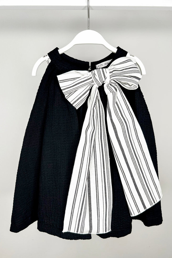 Eve Children "Verity" Black Cheesecloth Stripe Bow Dress - Millie and John