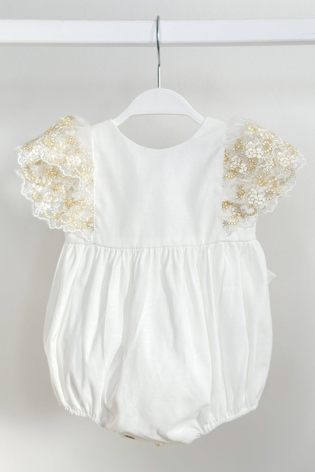 Fofettes "Alya" Ivory Gold Lace Sleeve Romper - Millie and John