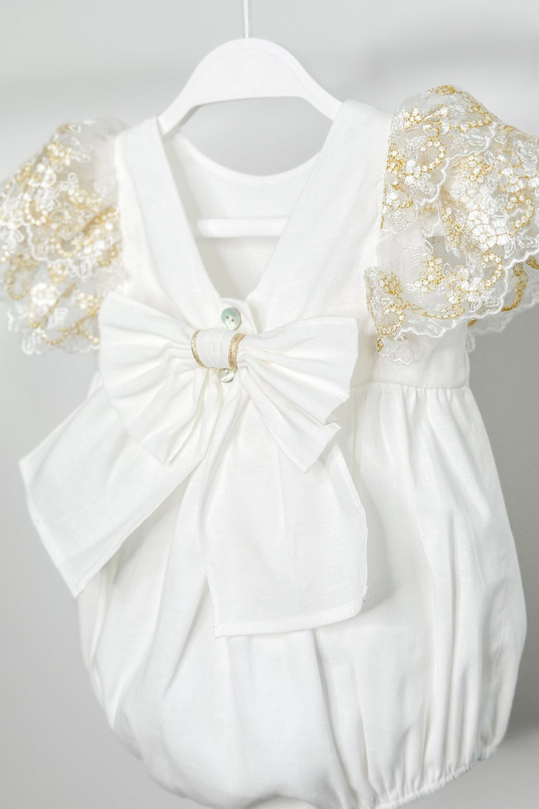 Fofettes "Alya" Ivory Gold Lace Sleeve Romper - Millie and John