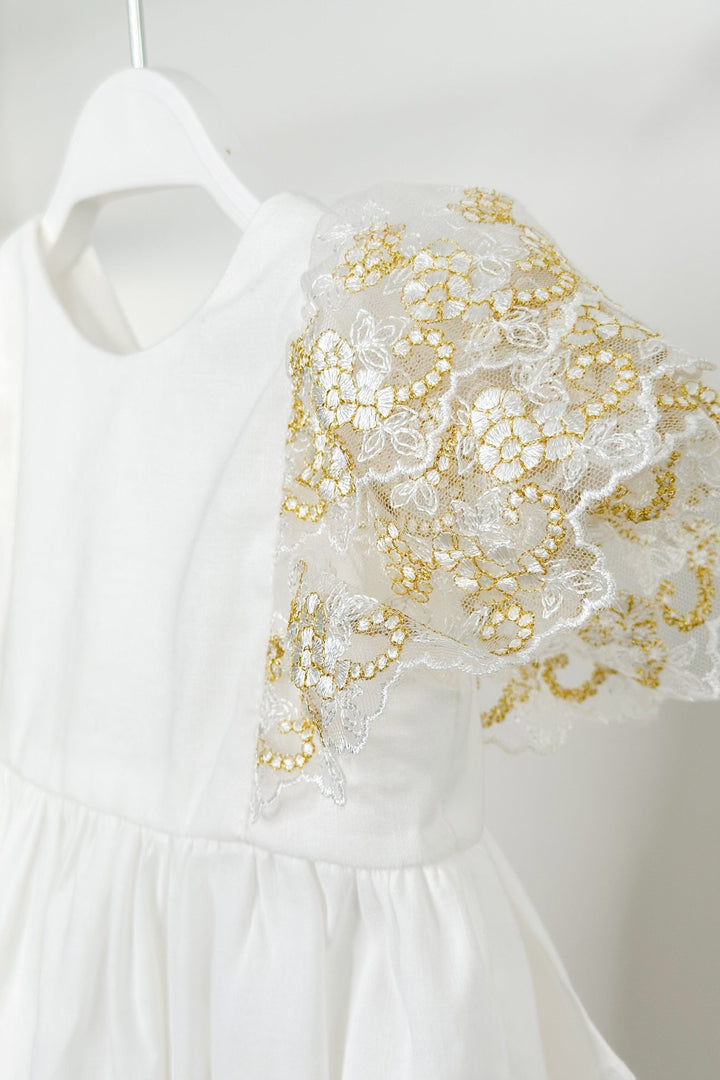 Fofettes "Alya" Ivory Gold Lace Sleeve Romper - Millie and John