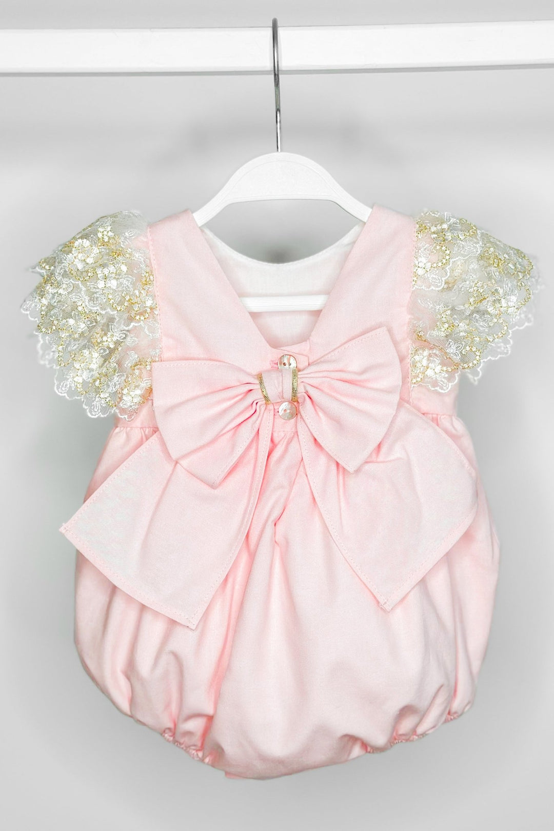 Fofettes "Alya" Pink Gold Lace Sleeve Romper - Millie and John