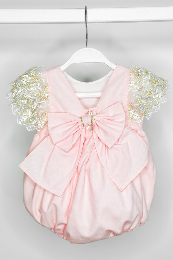 Fofettes "Alya" Pink Gold Lace Sleeve Romper - Millie and John