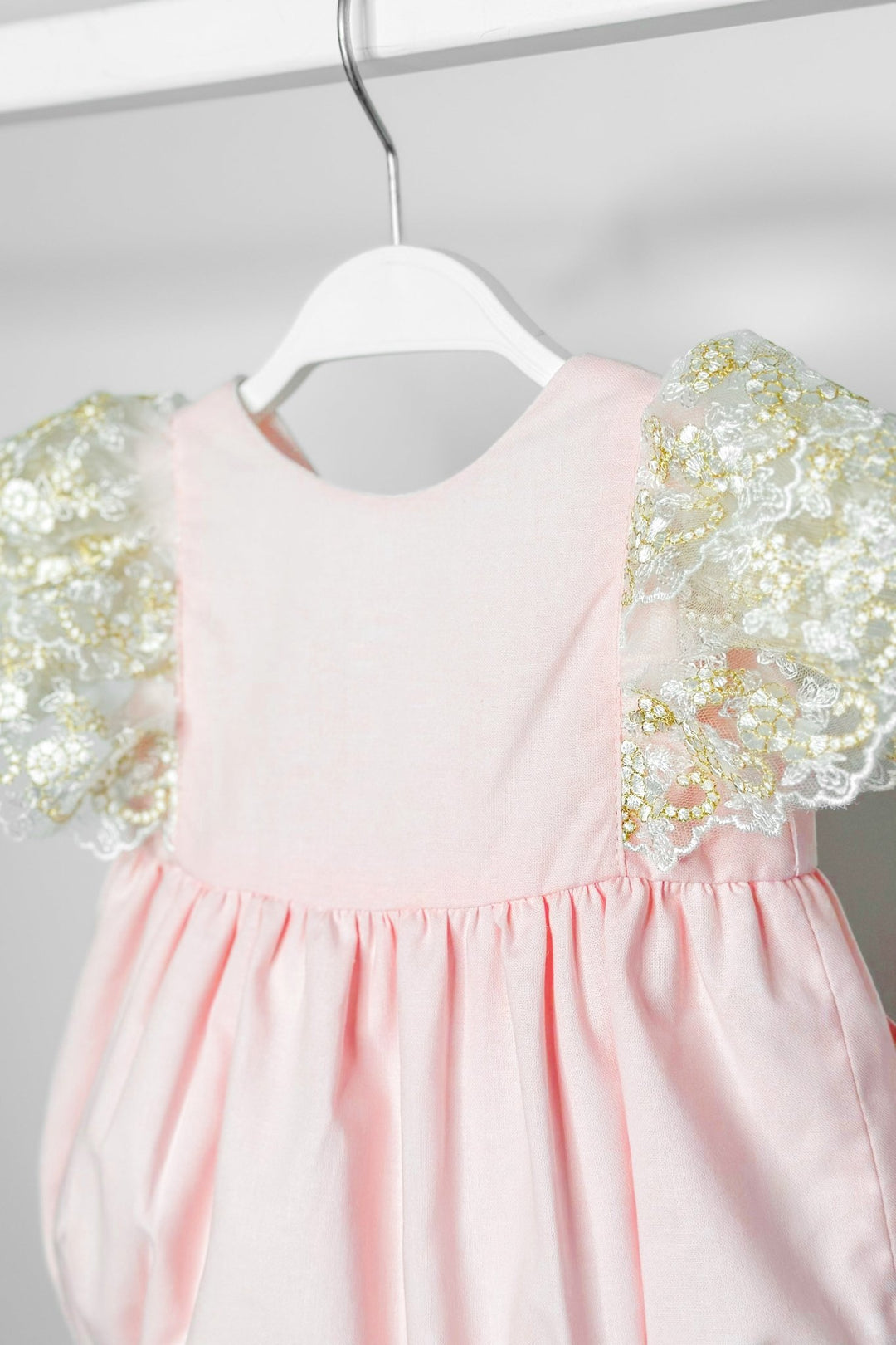 Fofettes "Alya" Pink Gold Lace Sleeve Romper - Millie and John