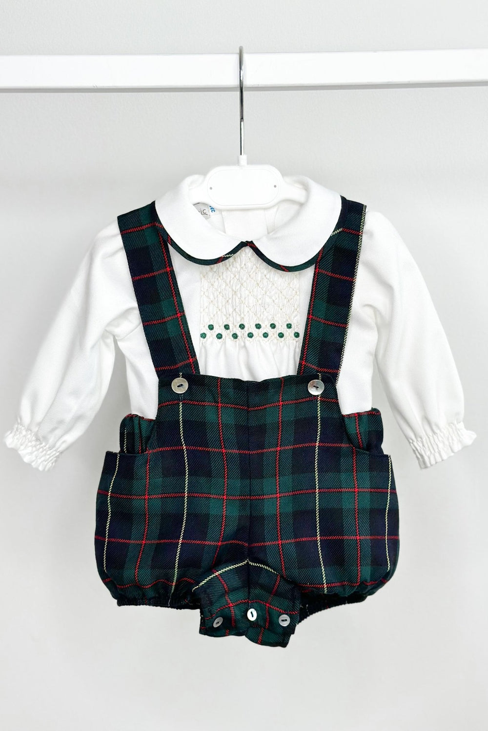 Fofettes "Angus" Smocked Shirt & Bottle Green Tartan Jam Pants - Millie and John