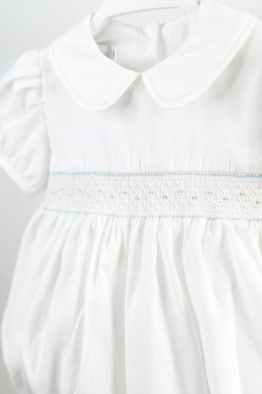 Fofettes "Elias" White & Blue Smocked Romper - Millie and John
