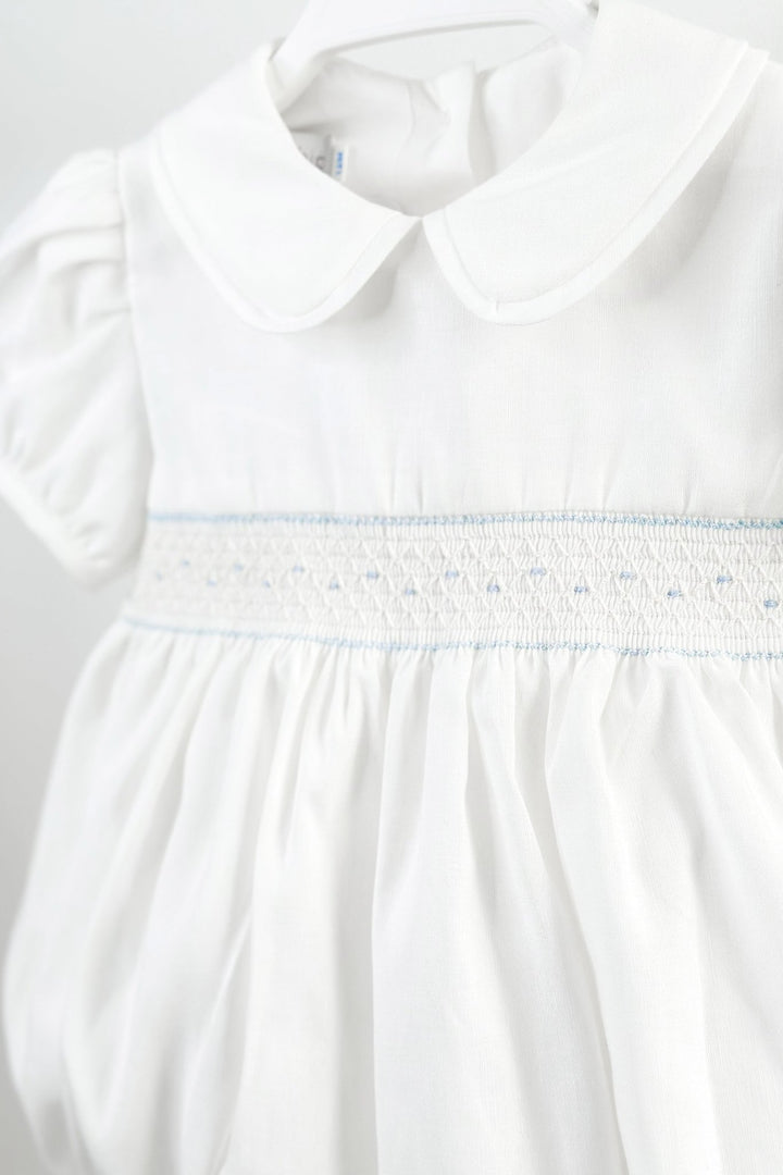 Fofettes "Elias" White & Blue Smocked Romper - Millie and John