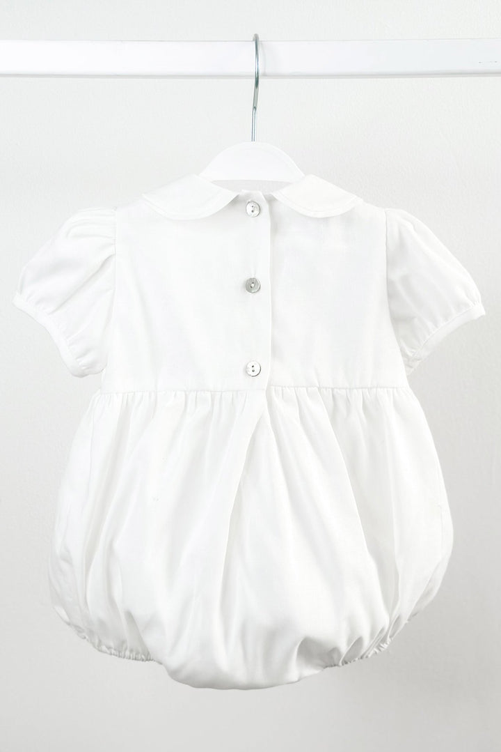 Fofettes "Elias" White & Blue Smocked Romper - Millie and John