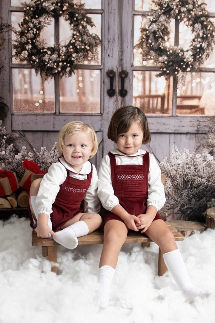 Fofettes "Francis" Burgundy Velvet Smocked Dungaree Set - Millie and John