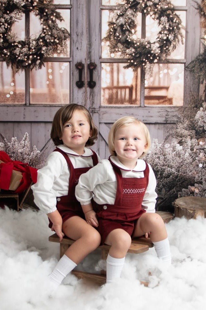 Fofettes "Francis" Burgundy Velvet Smocked Dungaree Set - Millie and John