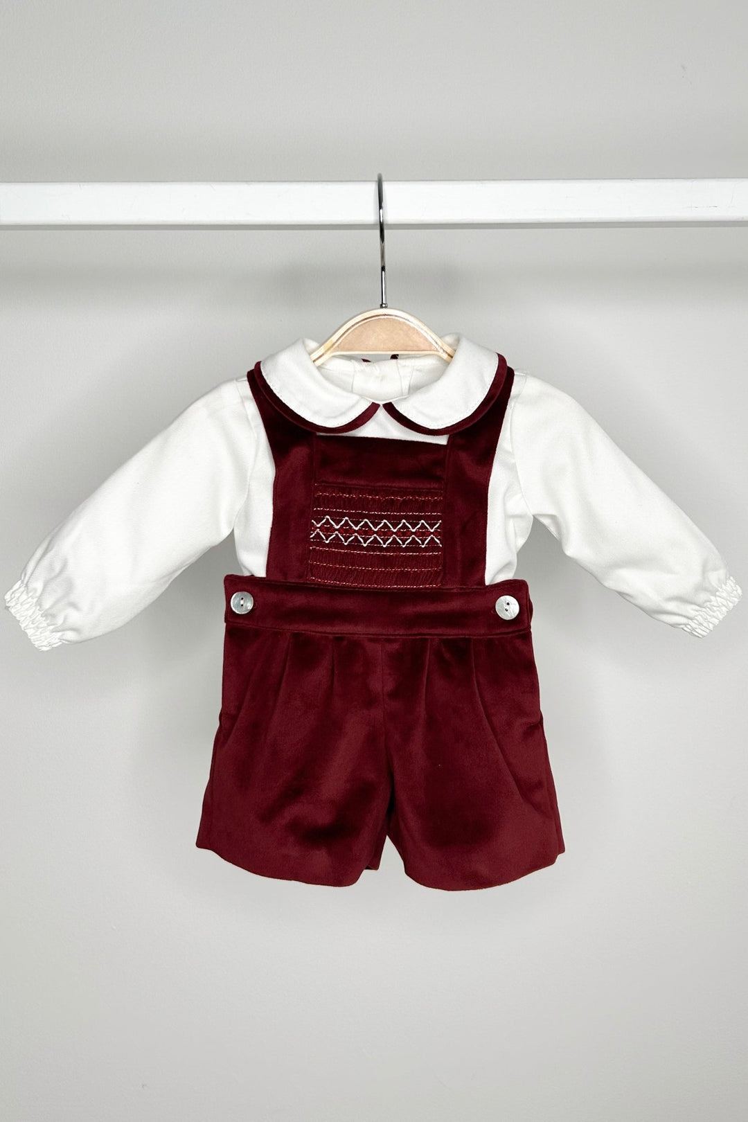 Fofettes "Francis" Burgundy Velvet Smocked Dungaree Set - Millie and John