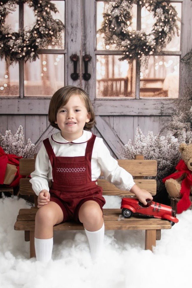 Fofettes "Francis" Burgundy Velvet Smocked Dungaree Set - Millie and John