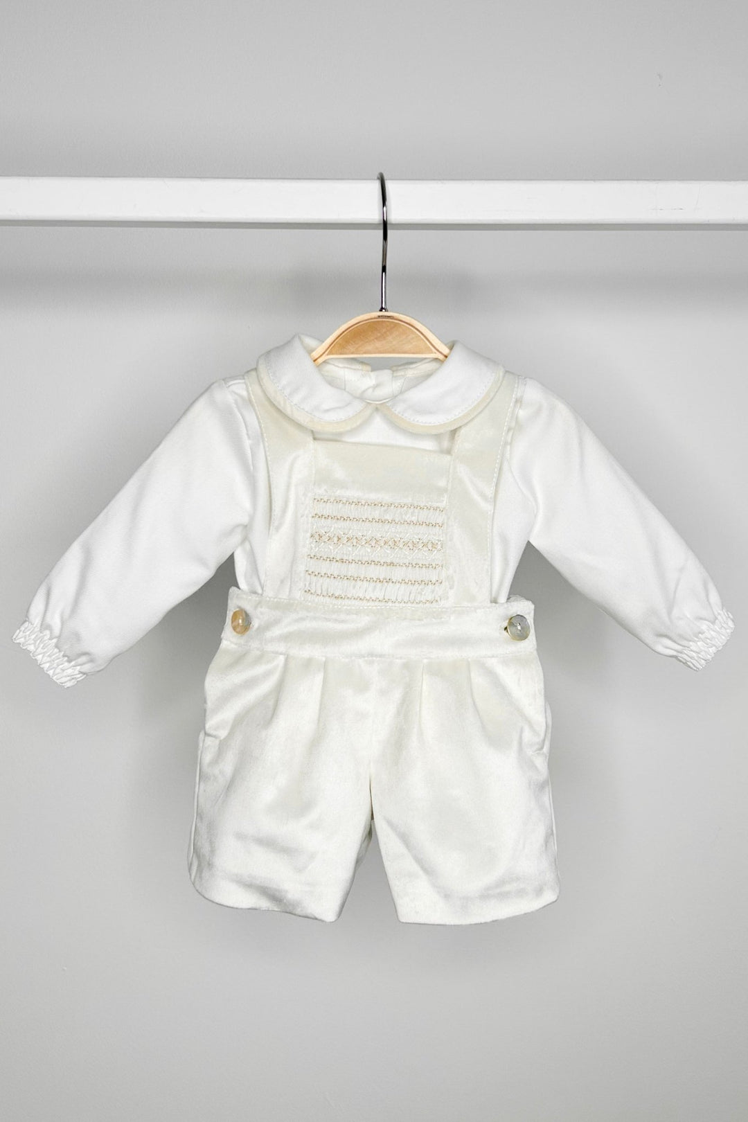 Fofettes "Francis" Ivory Velvet Smocked Dungaree Set - Millie and John