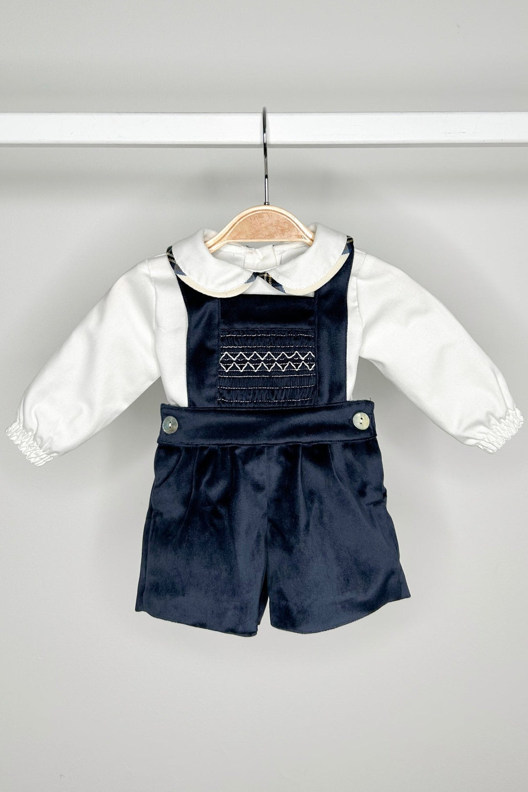 Fofettes "Francis" Navy Velvet Smocked Dungaree Set - Millie and John