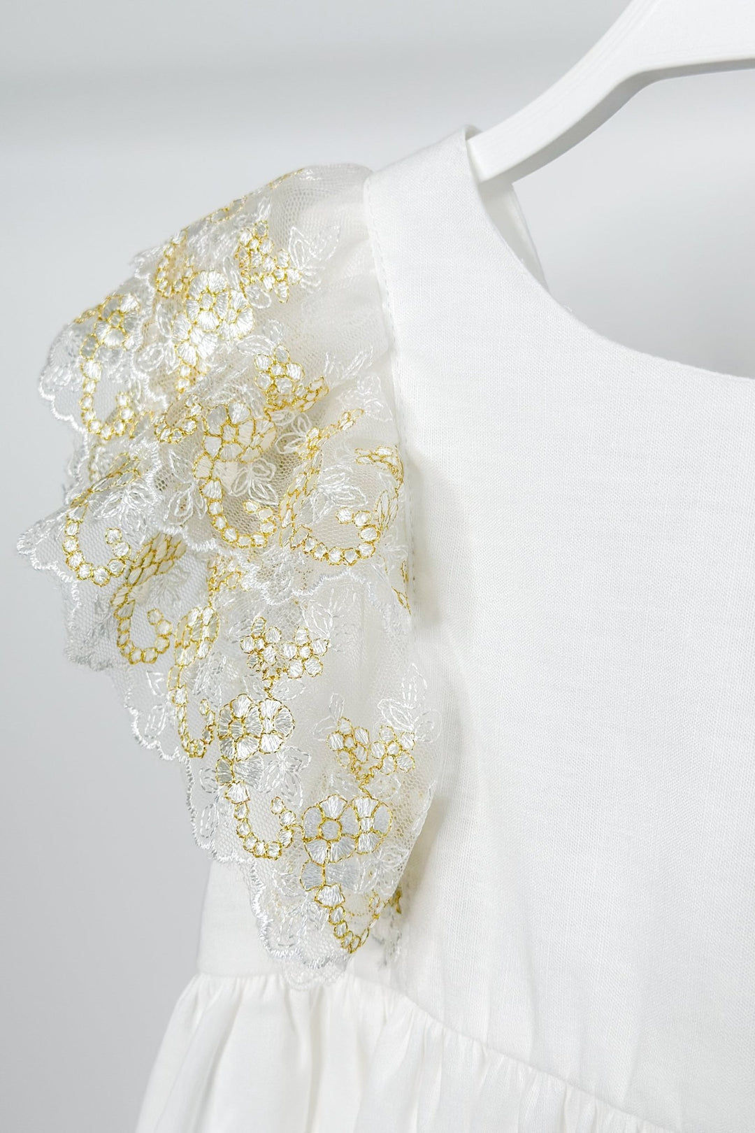 Fofettes "Haven" Ivory Gold Lace Sleeve Dress - Millie and John