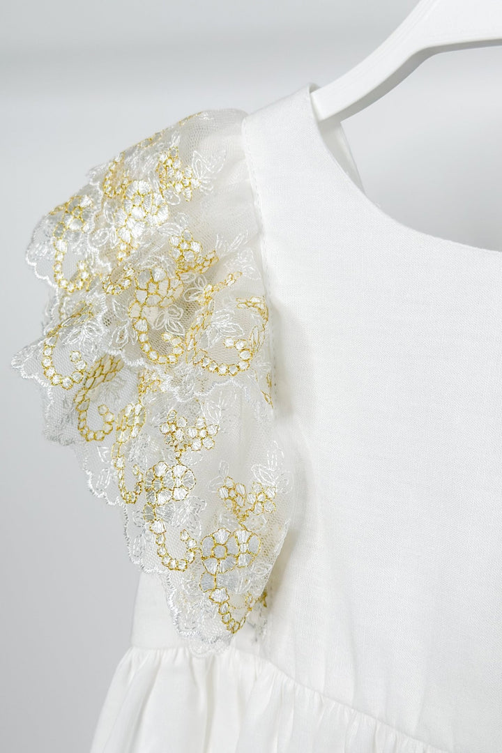 Fofettes "Haven" Ivory Gold Lace Sleeve Dress - Millie and John