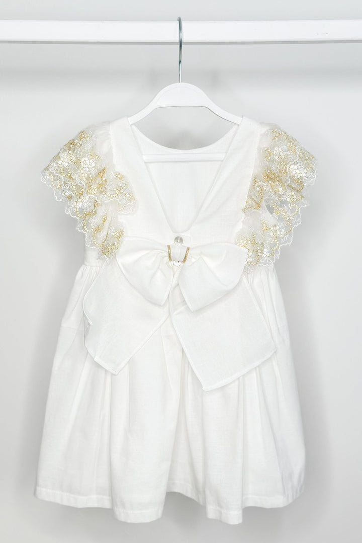 Fofettes "Haven" Ivory Gold Lace Sleeve Dress - Millie and John