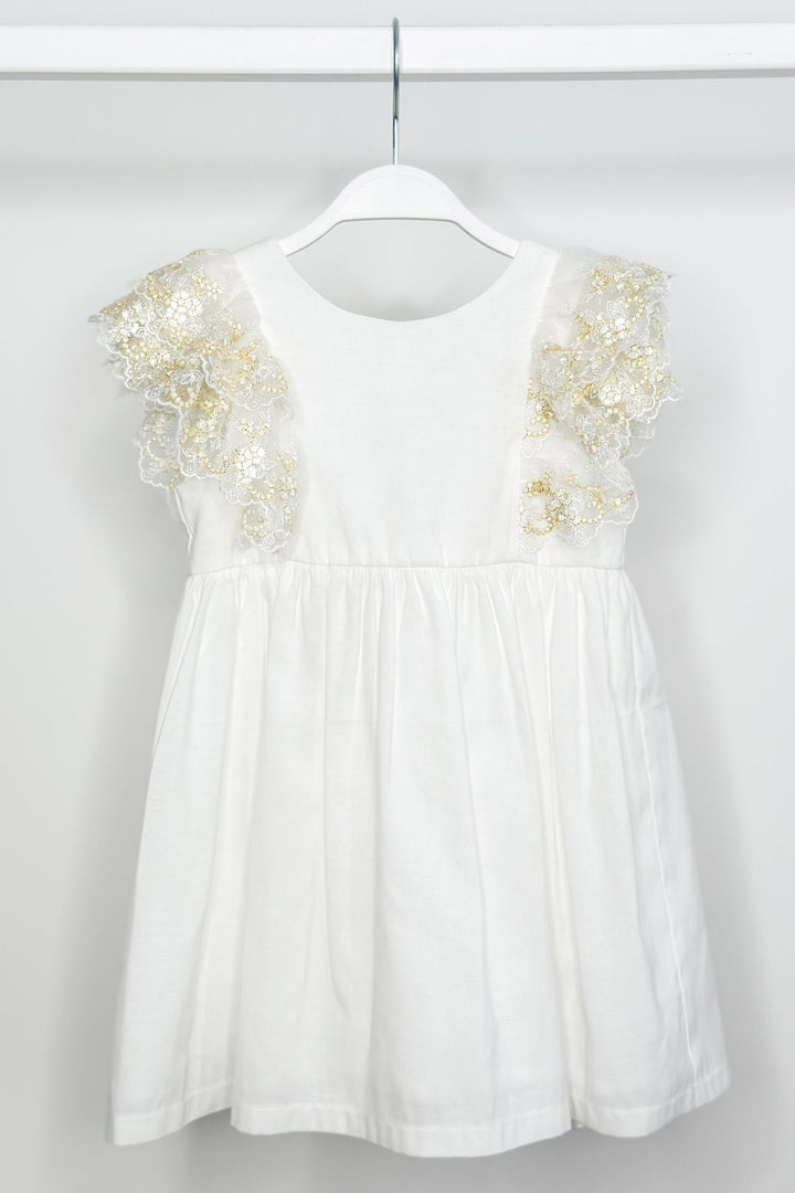 Fofettes "Haven" Ivory Gold Lace Sleeve Dress - Millie and John