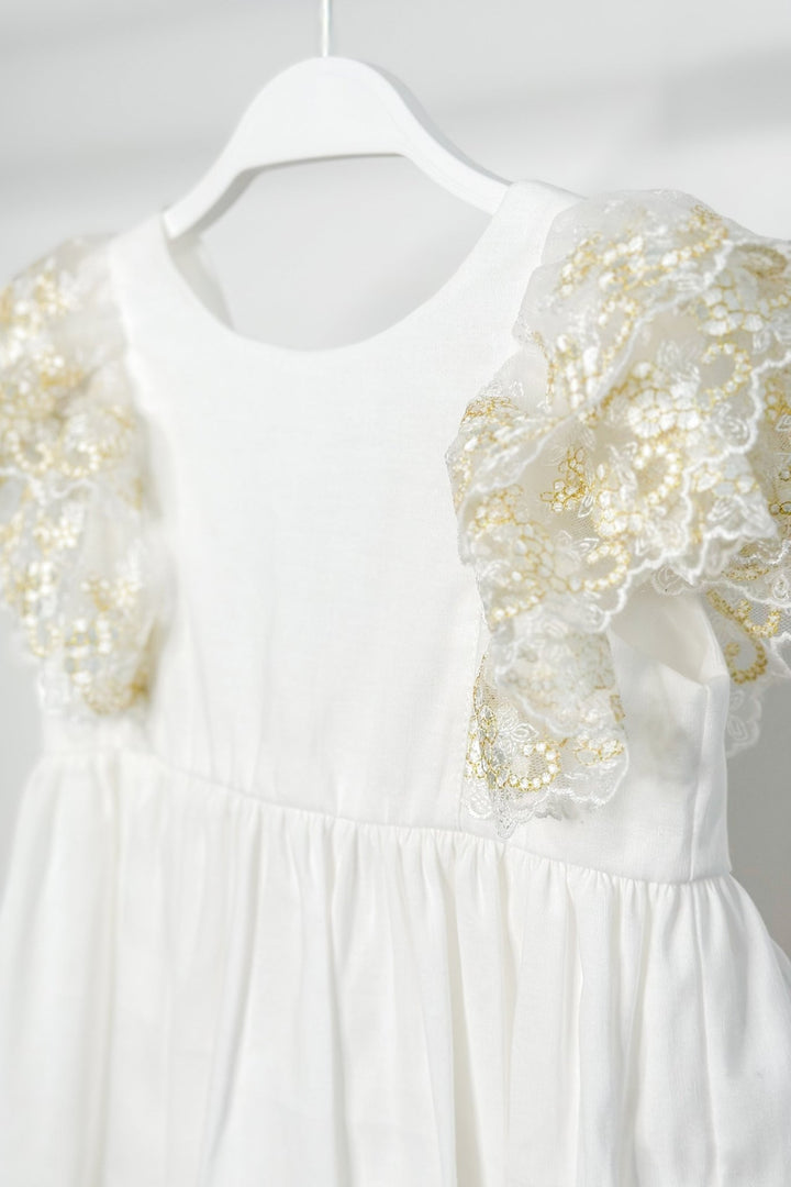 Fofettes "Haven" Ivory Gold Lace Sleeve Dress - Millie and John