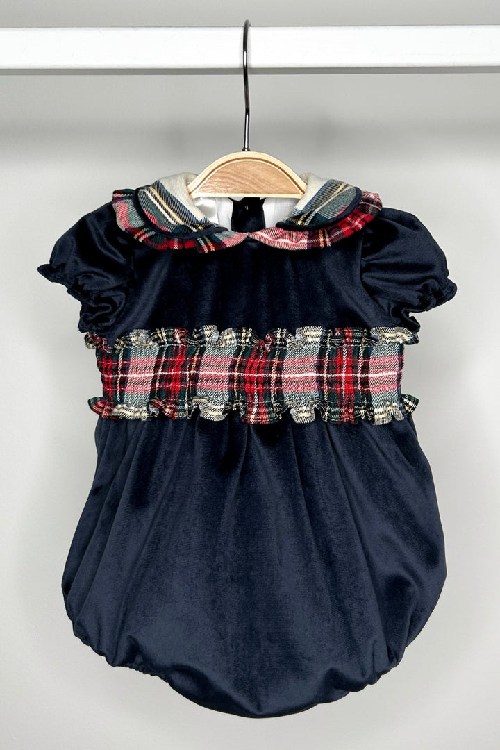 Fofettes "Hermione" Navy Velvet Tartan Romper - Millie and John