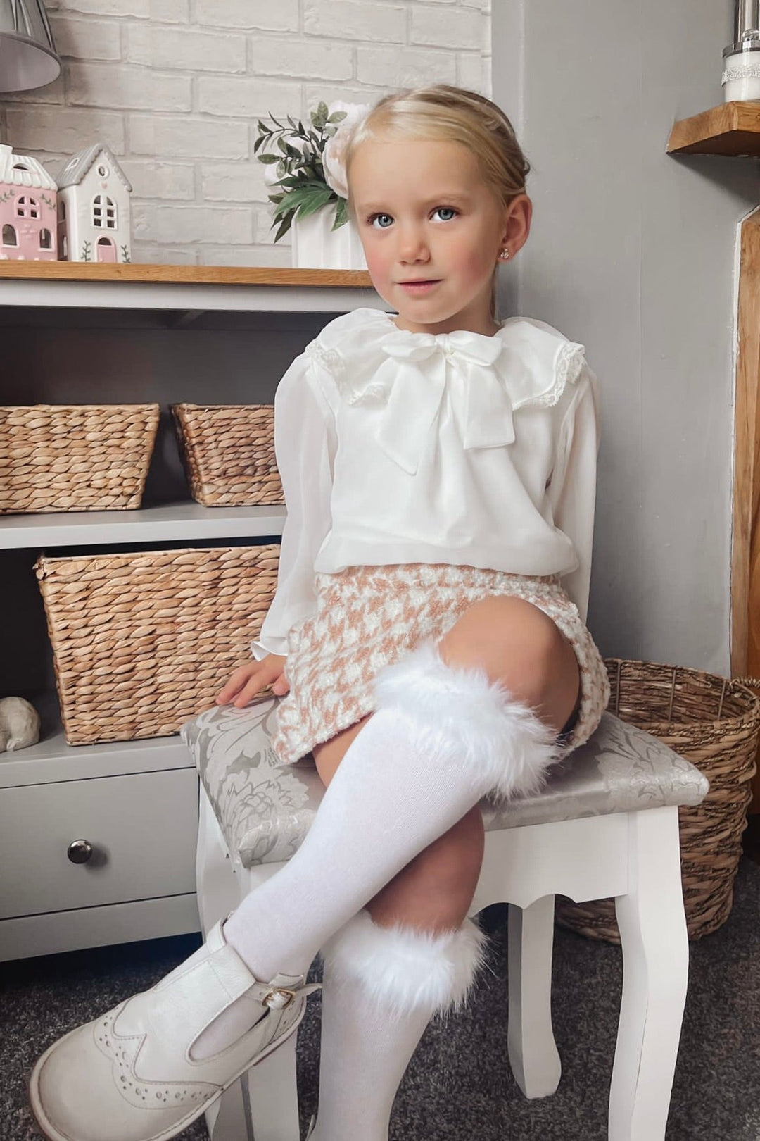 Fofettes "Peggy" Blouse & Pink Houndstooth Knit Skirt - Millie and John