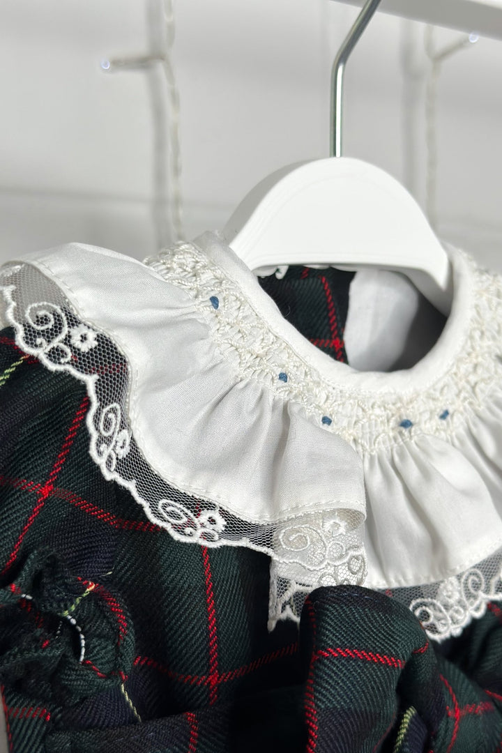 Fofettes "Roxy" Bottle Green Tartan Romper - Millie and John