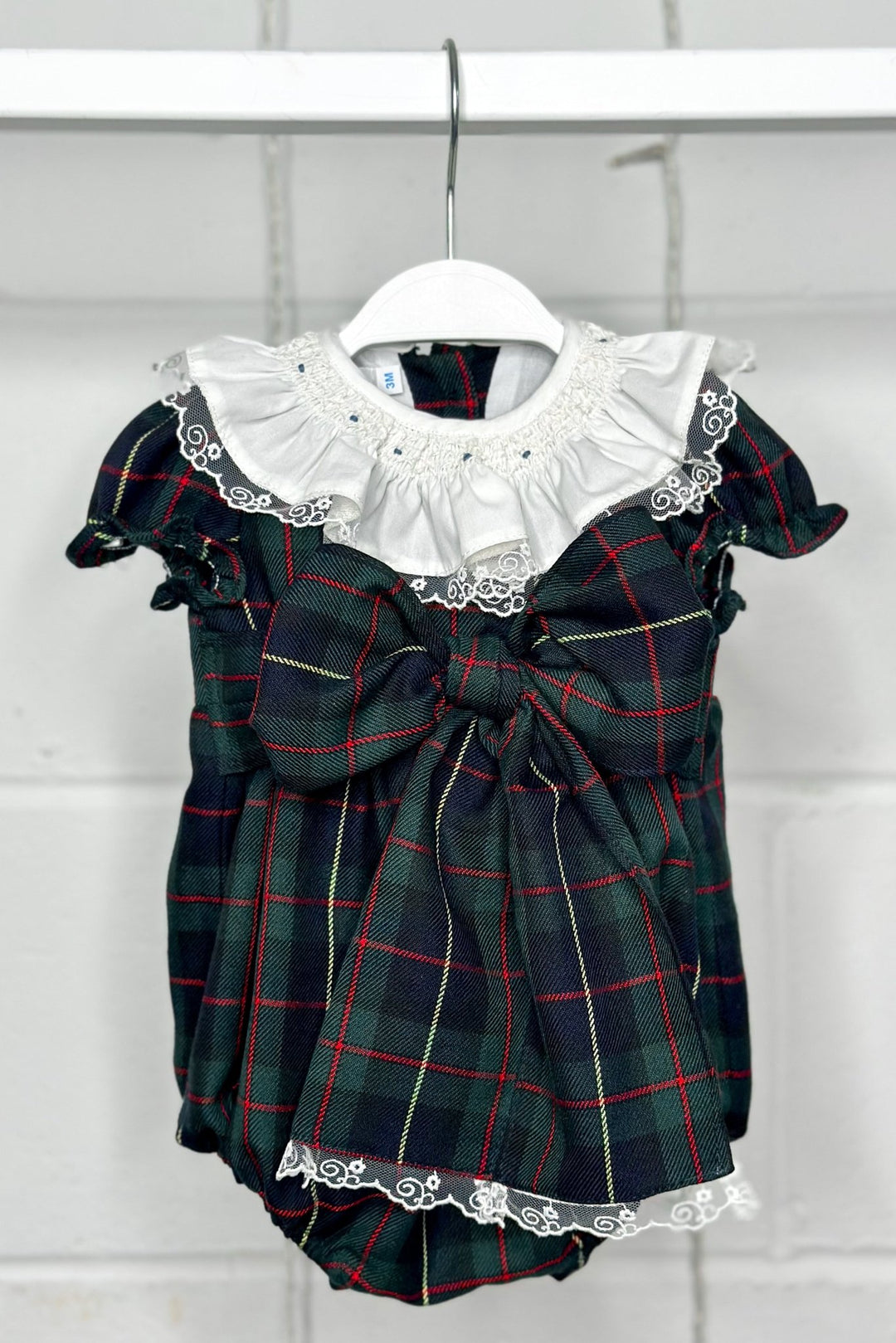 Fofettes "Roxy" Bottle Green Tartan Romper - Millie and John