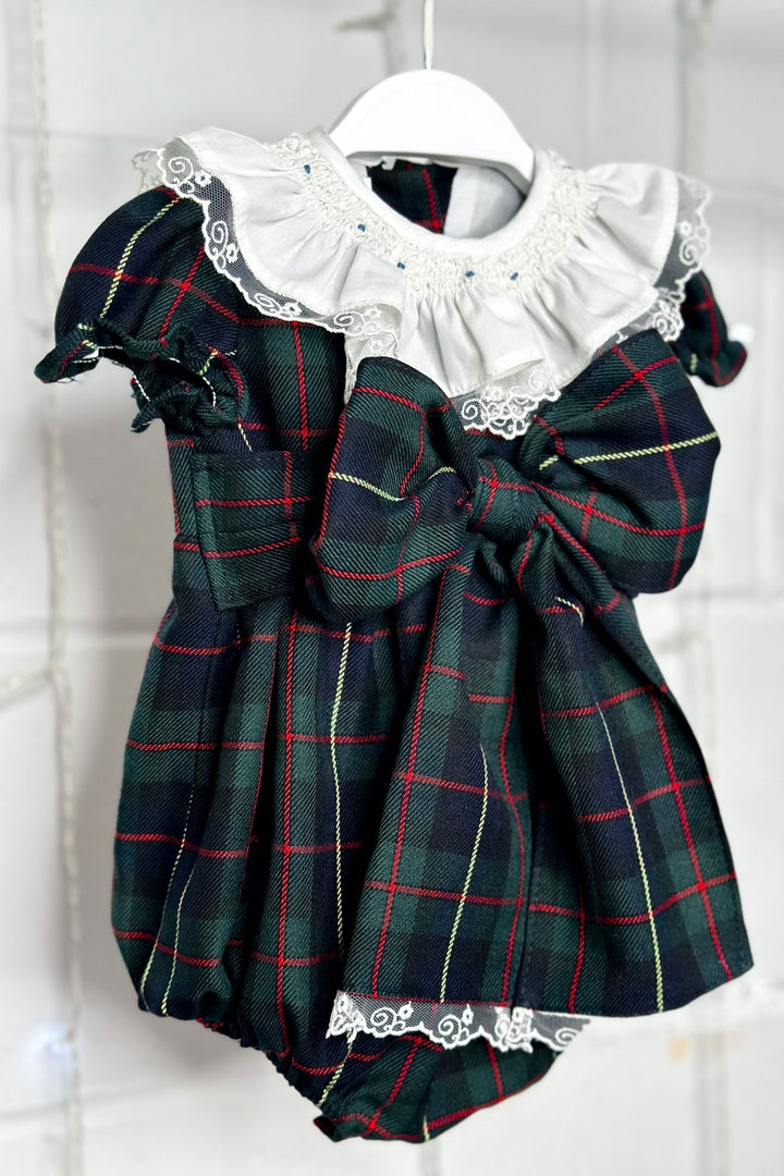 Fofettes "Roxy" Bottle Green Tartan Romper - Millie and John