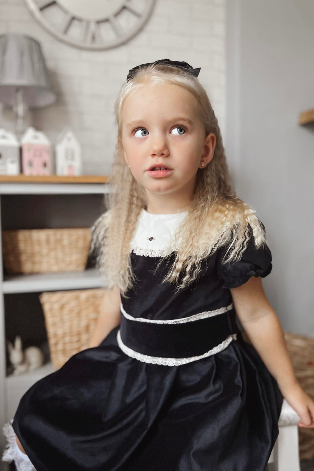 Fofettes "Verity" Black Velvet Embroidered Dress - Millie and John